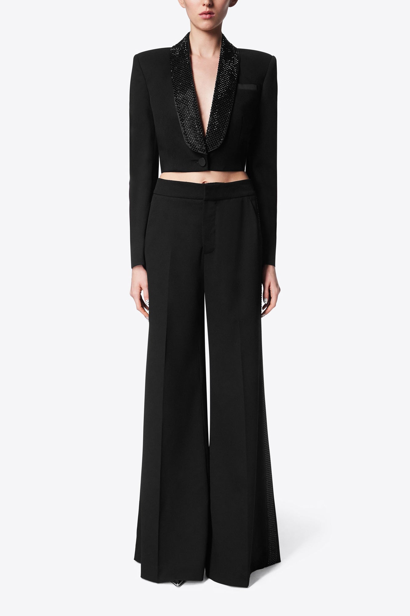 Crystal Embellished Cropped Blazer | Black