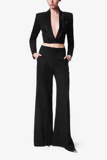 Crystal Embellished Cropped Blazer | Black