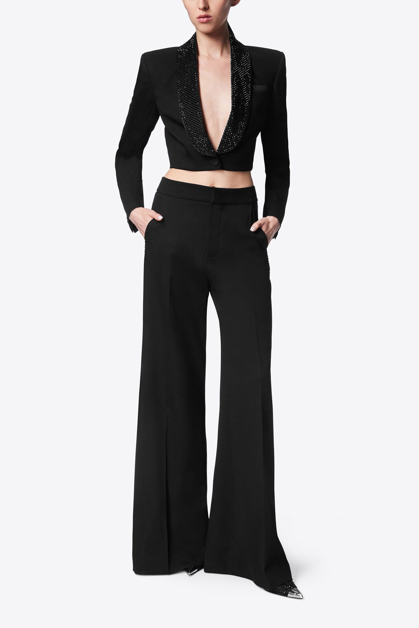 Crystal Embellished Cropped Blazer | Black