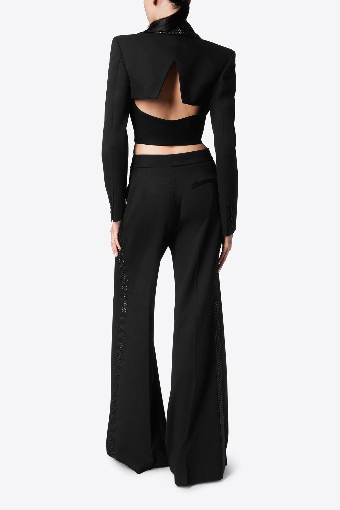 Crystal Embellished Cropped Blazer | Black