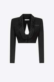 Crystal Embellished Cropped Blazer | Black