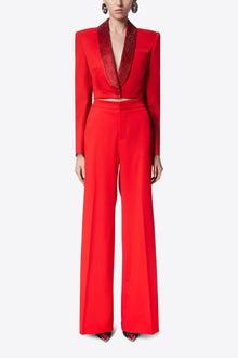 Crystal Embellished Cropped Blazer | Scarlet