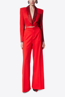 Crystal Embellished Cropped Blazer | Scarlet