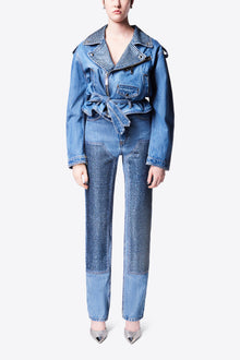 Crystal Embellished Straight Leg Jean | Medium Indigo