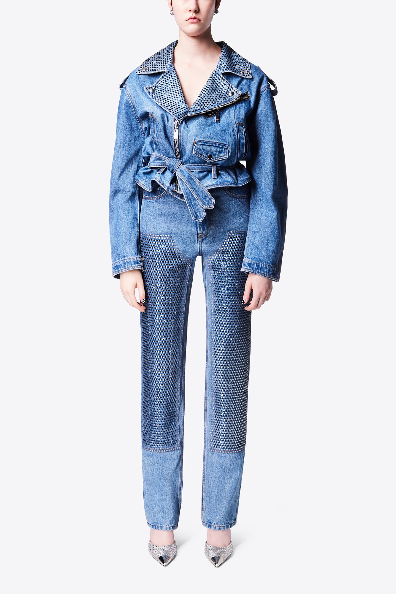 Crystal Embellished Straight Leg Jean | Medium Indigo