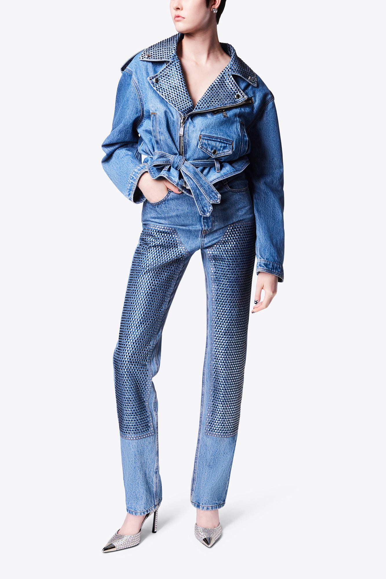 Crystal Embellished Straight Leg Jean | Medium Indigo