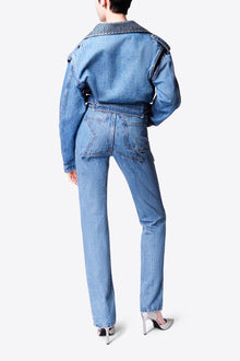Crystal Embellished Straight Leg Jean | Medium Indigo