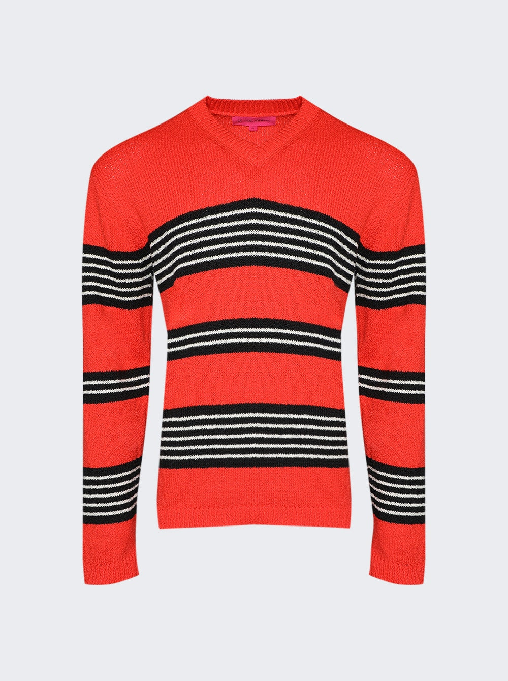 The Elder Statesman | Nora Rollie Stripe V-neck Sweater Neon Red | Multi