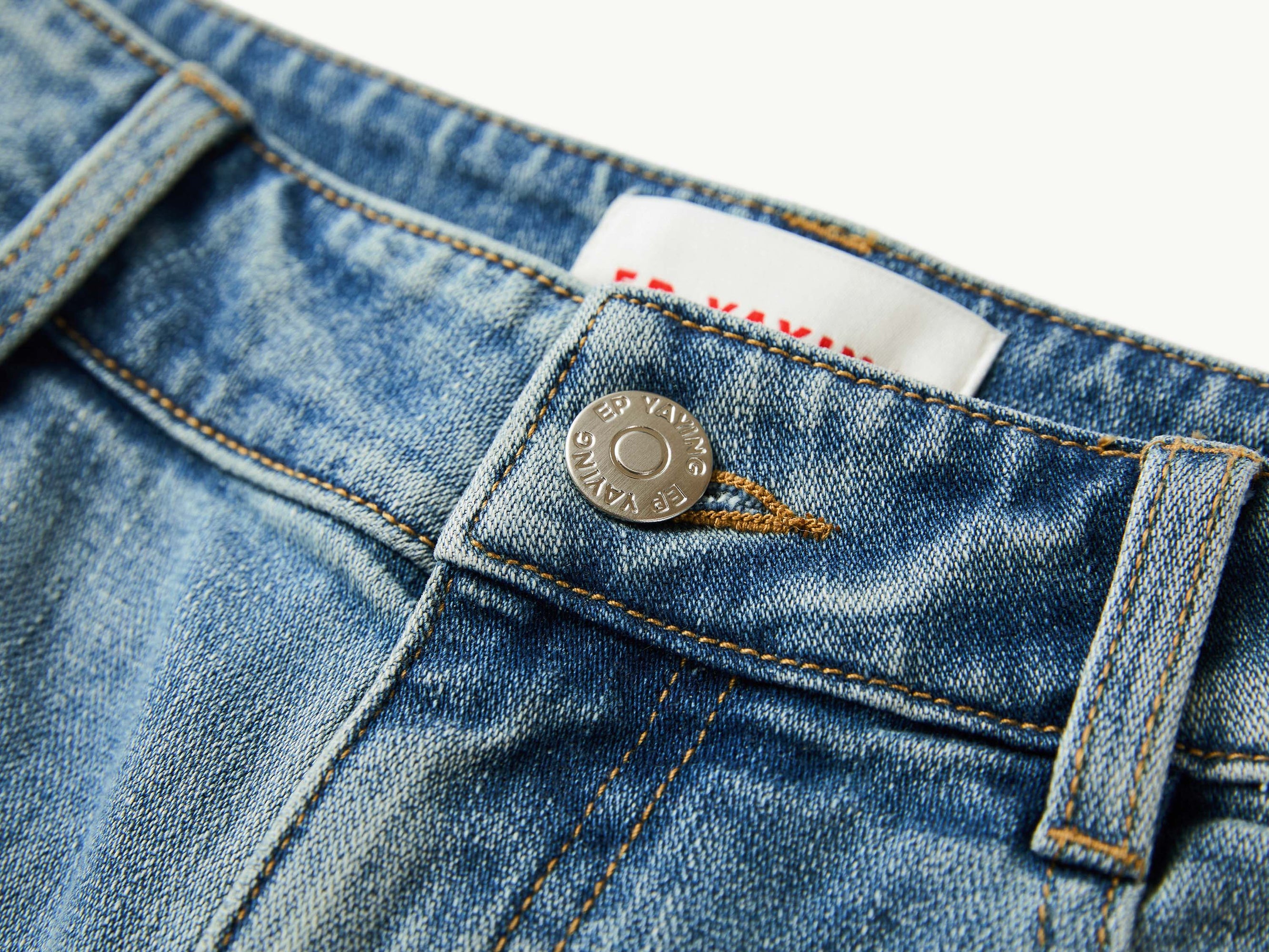 Rhinestone Cotton High-Waist Straight-Leg Jeans | Blue