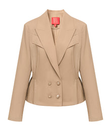 Wool-Silk Blend Cinched Waist Coat | Khaki