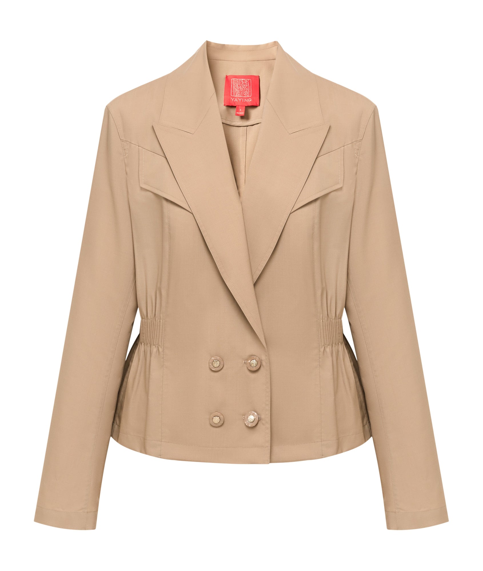 Wool-Silk Blend Cinched Waist Coat | Khaki