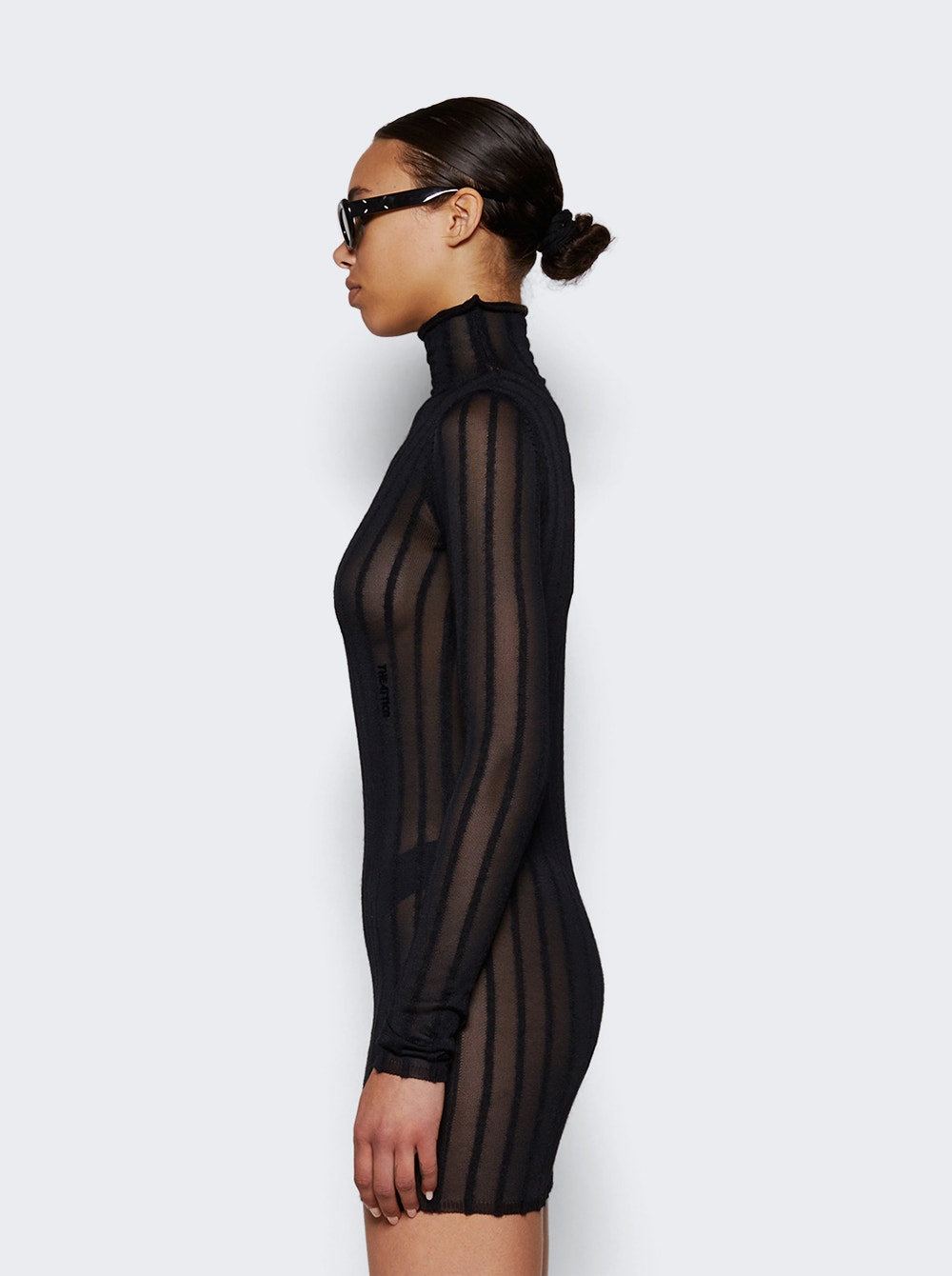 Women | The Attico | Semi-sheer Knitted Ribbed Mini Dress | Black