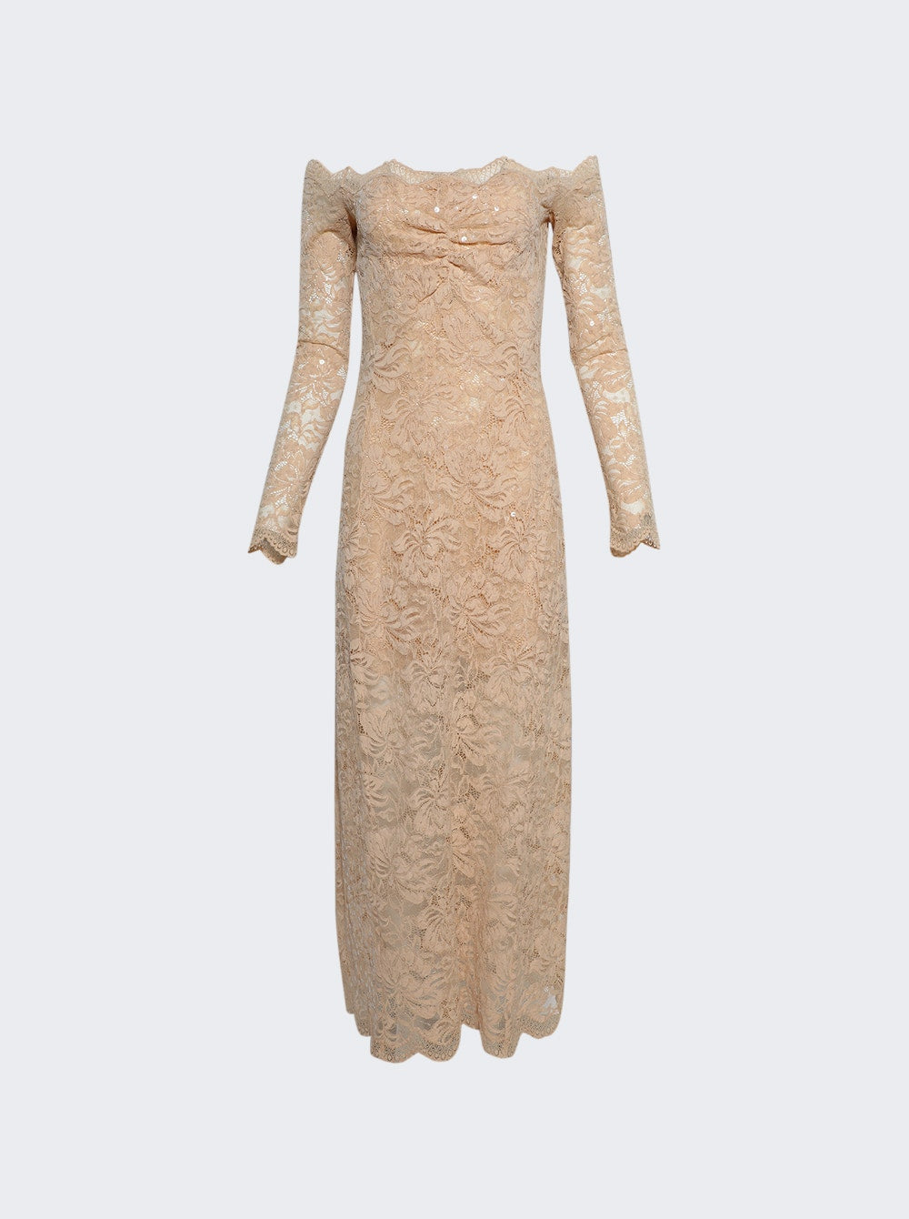 Women | Rabanne | Sequin-embroidered Lace Dress Raffia Beige
