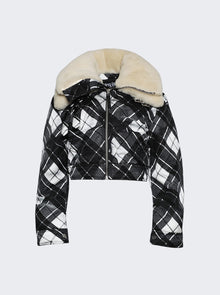 Women | Jean Paul Gaultier | Heavy Nylon Aviator Coat With Double Shearling Collar | Distorted Tartan