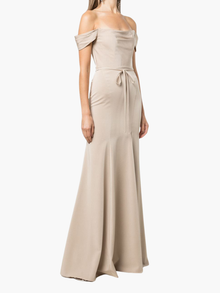 Rimindi Off Shoulder Draped Gown | Champagne