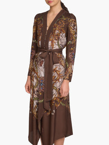 Jewel of Edinburgh Draped Scarf Midi Dress | Brown Multi