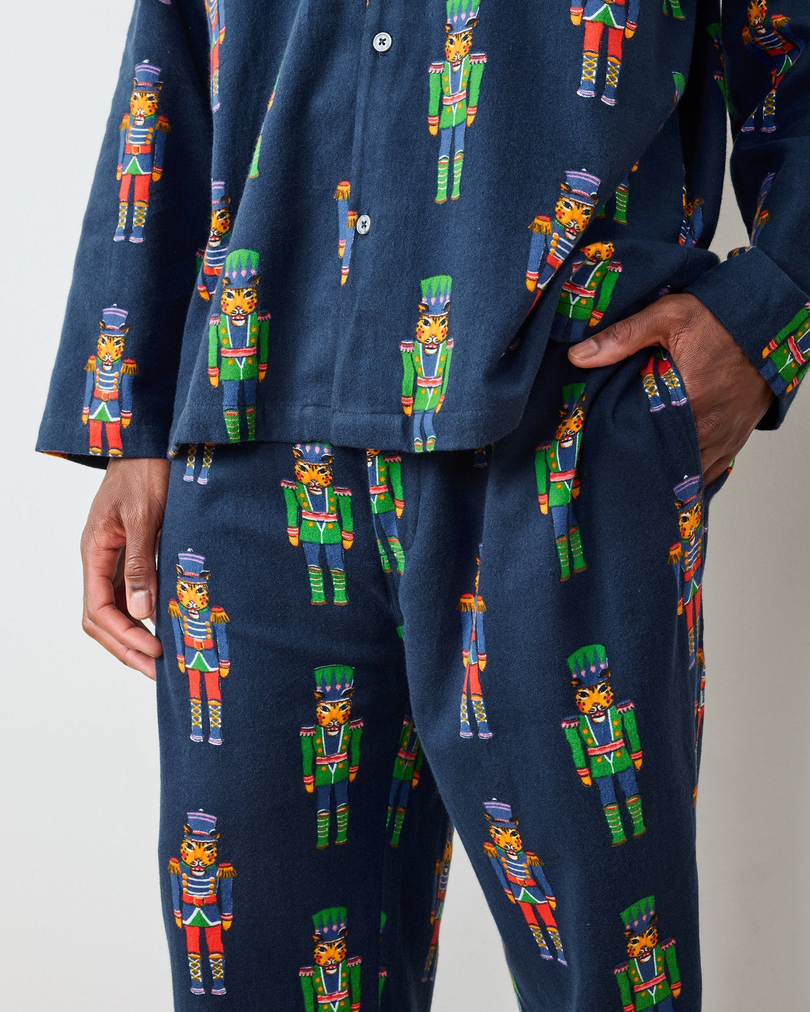 Leopard Nutcrackers - Men's Midweight Flannel Long PJ Set - Navy - Printfresh