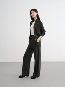 Worsted Wool Raglan Sleeve Straight Jacket | Green