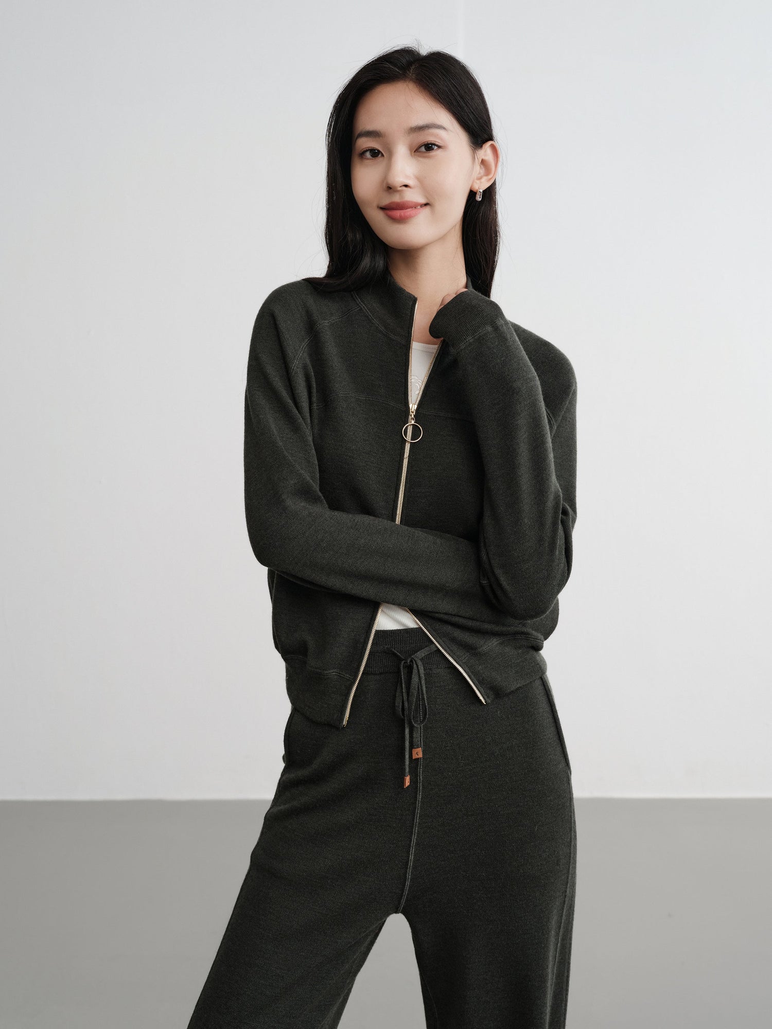 Worsted Wool Raglan Sleeve Straight Jacket | Green