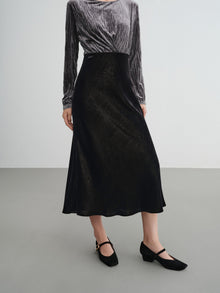 Mulberry Silk Velvet Fishtail Skirt | Black