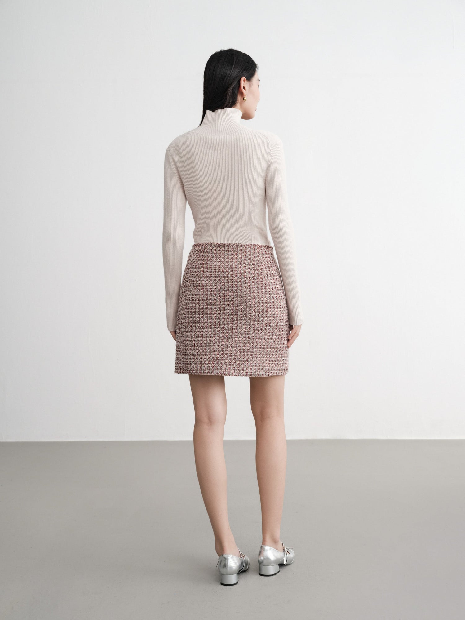 Tweed High-Waist Tweed-Style Skirt | Wine Red