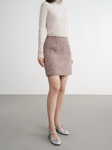 Tweed High-Waist Tweed-Style Skirt | Wine Red