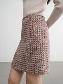 Tweed High-Waist Tweed-Style Skirt | Wine Red