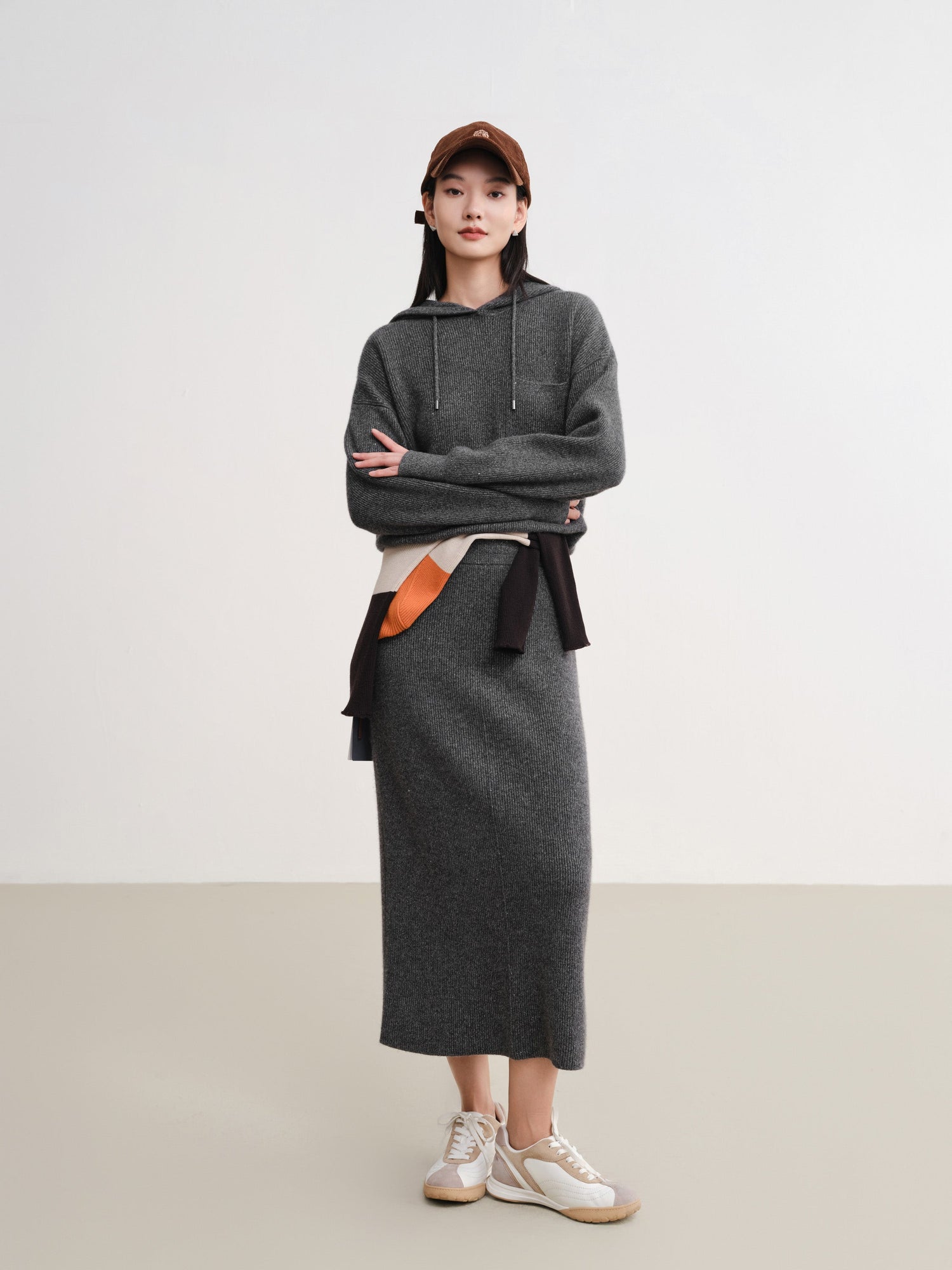 Metallic Thread Cashmere Hoodie | Grey