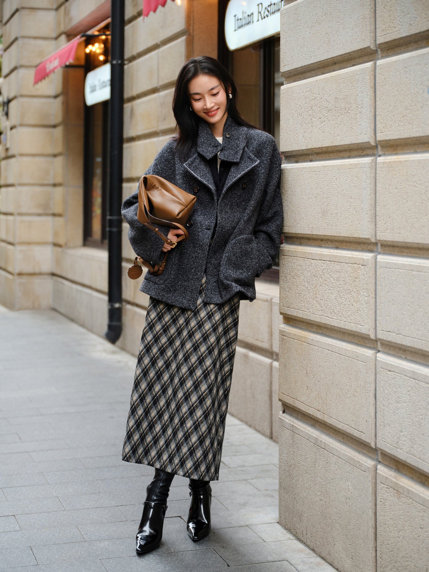 British Style Boucle Wool Yak Wool Woolen Coat | Grey
