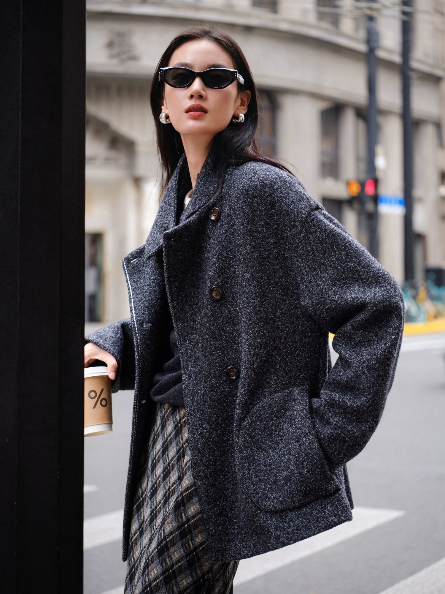 British Style Boucle Wool Yak Wool Woolen Coat | Grey