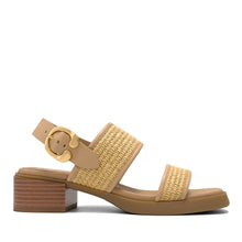 Dove Sandal Block Heel | Natural/Beige Bisque Basket Raffia/Faux Soft Nappa