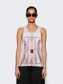 Women | Jean Paul Gaultier | Cotton Ribbed Corset Trompe-lÅil Tank Top | Dusty Pink