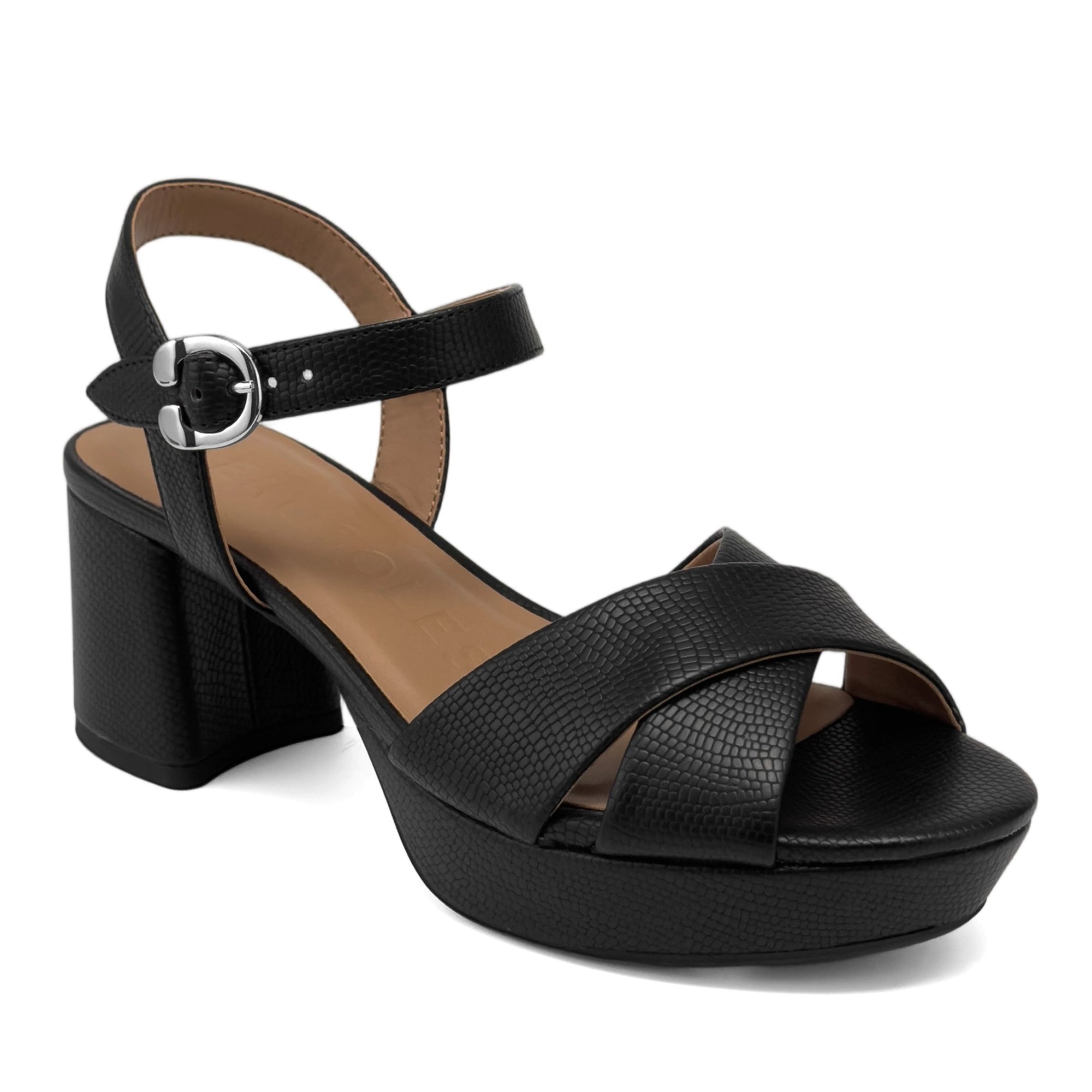 Charlye Sandal Platform | Black Faux Lizard