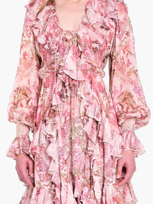 Reverie Bell Sleeve Ruffle Mini Dress | Blush Multi