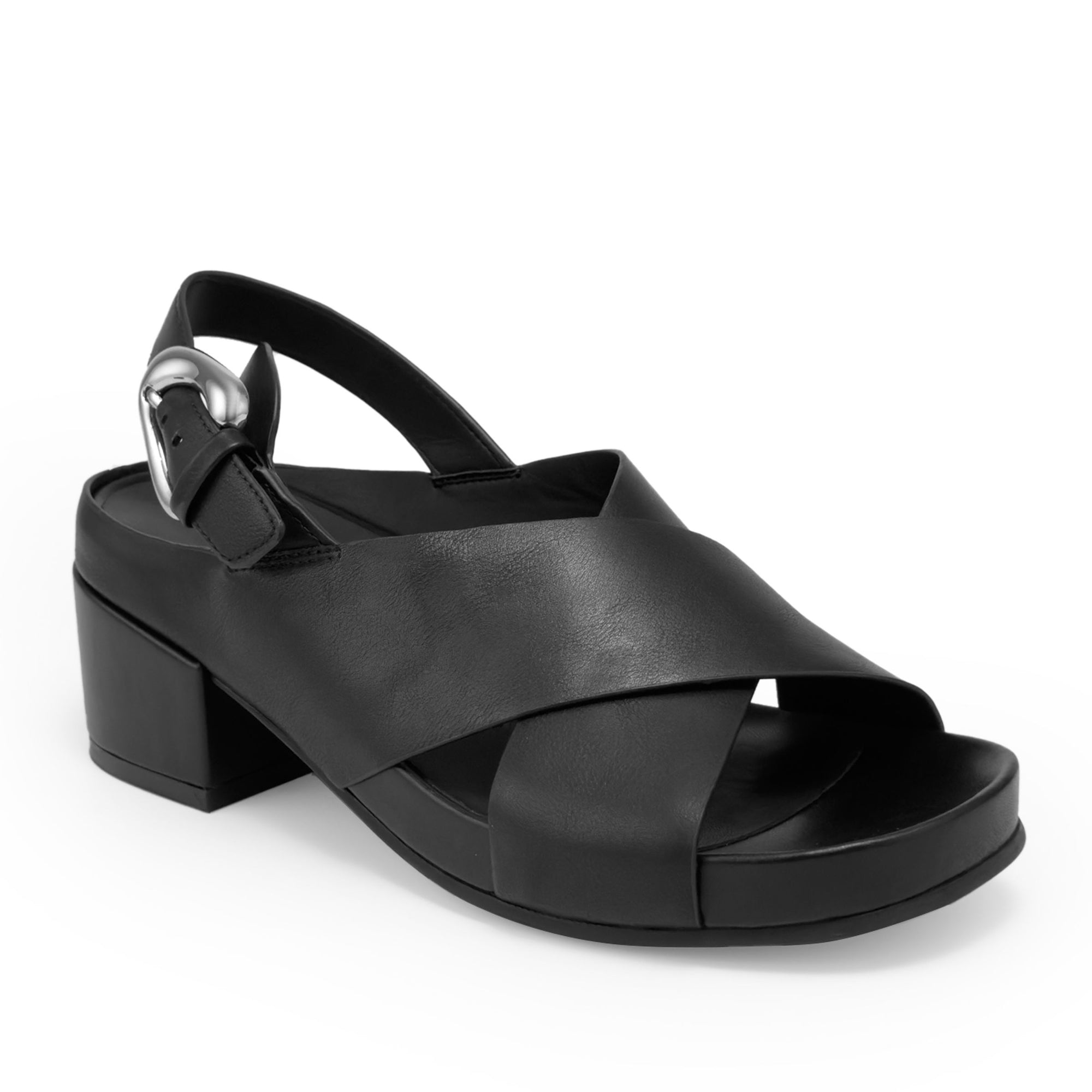 Chrystie Sandal Block Heel | Black Faux Calf