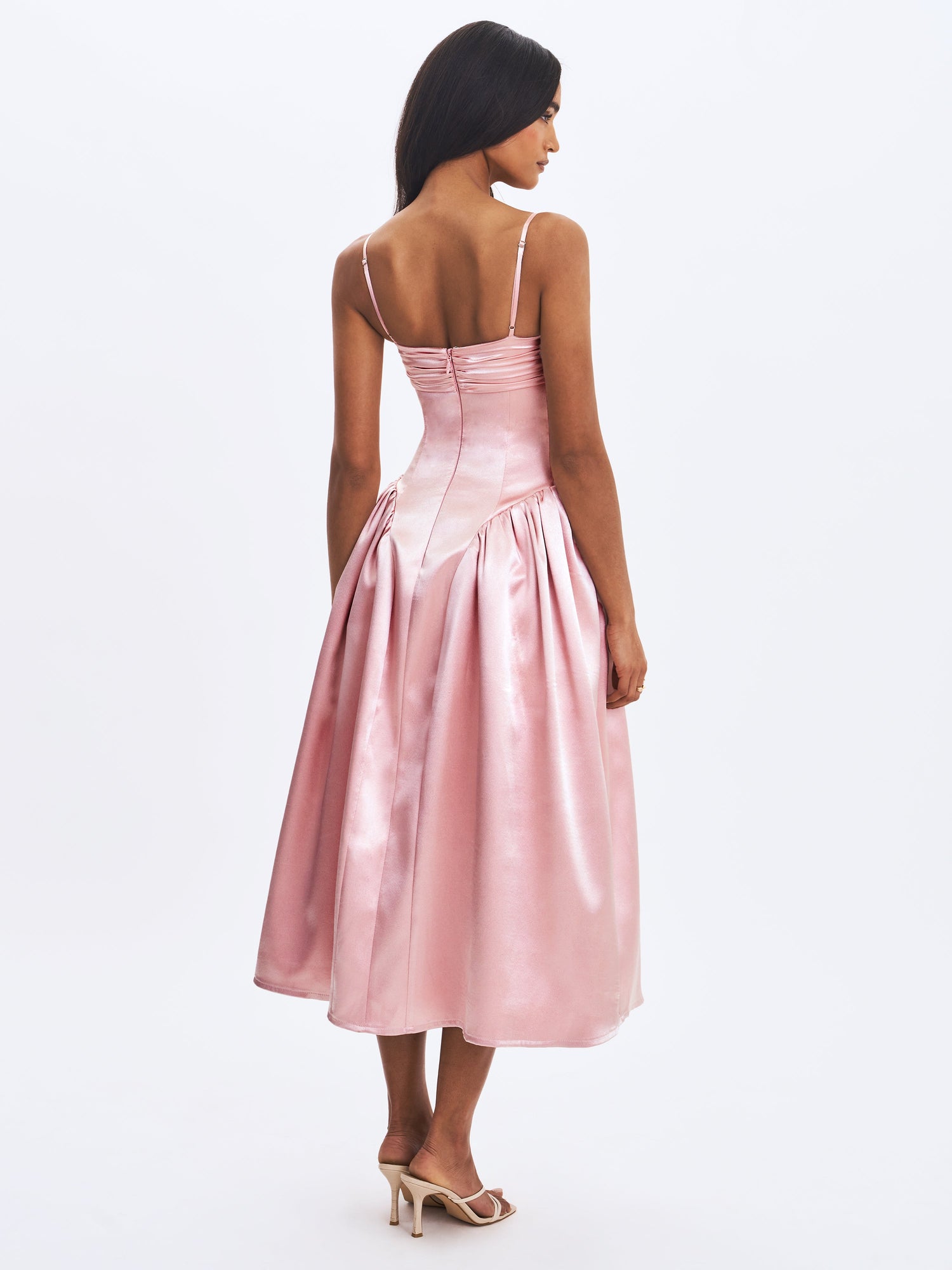 Tullia Satin Ruched Midi Dress | Dusty Rose