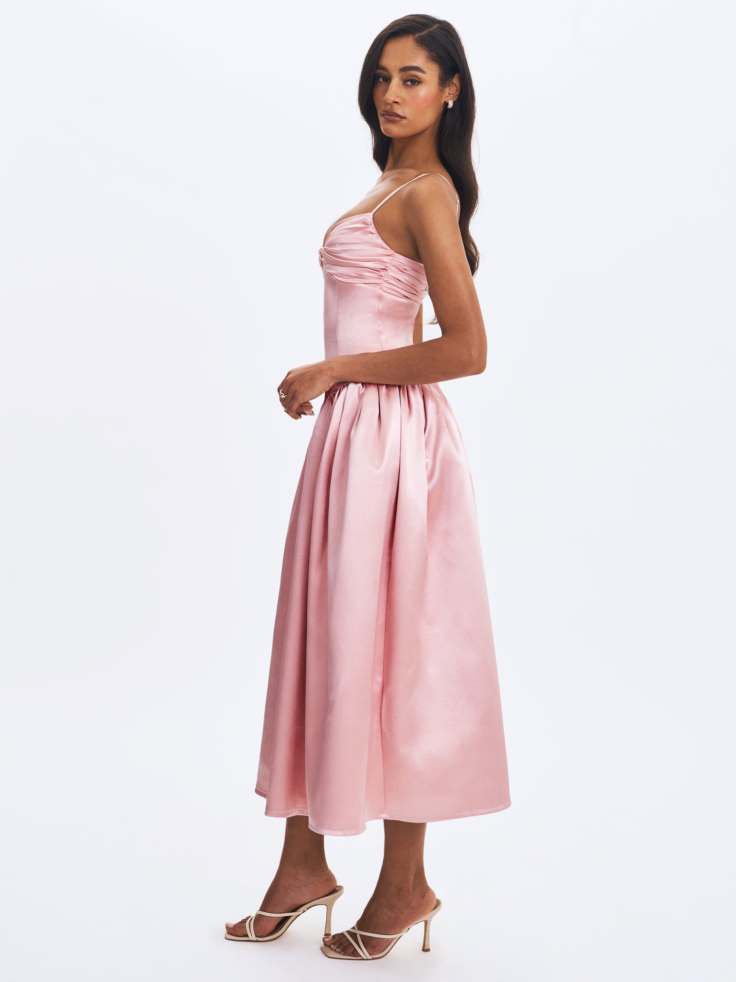 Tullia Satin Ruched Midi Dress | Dusty Rose