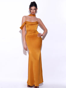 Ivona Halter Neck Double Duchess Satin Gown | Gold