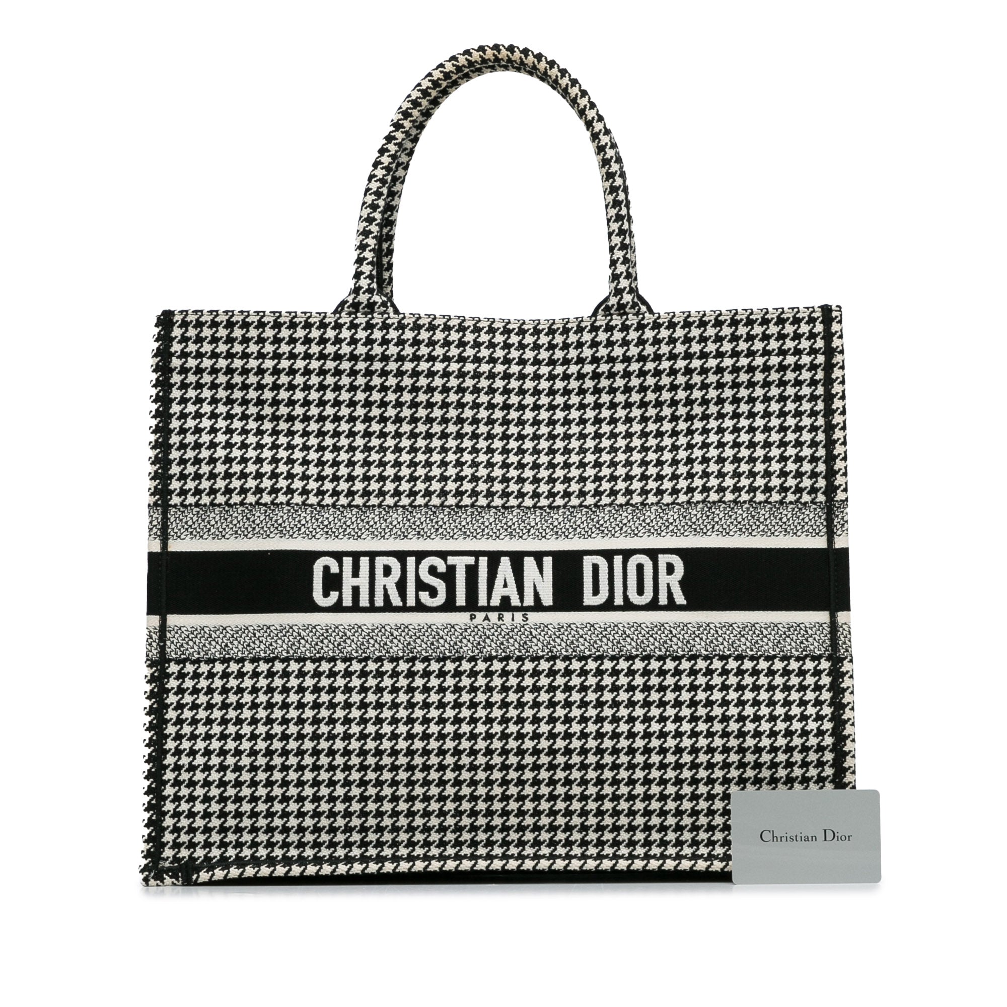 Dior | Pre-Owned Large Canvas Houndstooth Embroidered Book Tote - I | Black