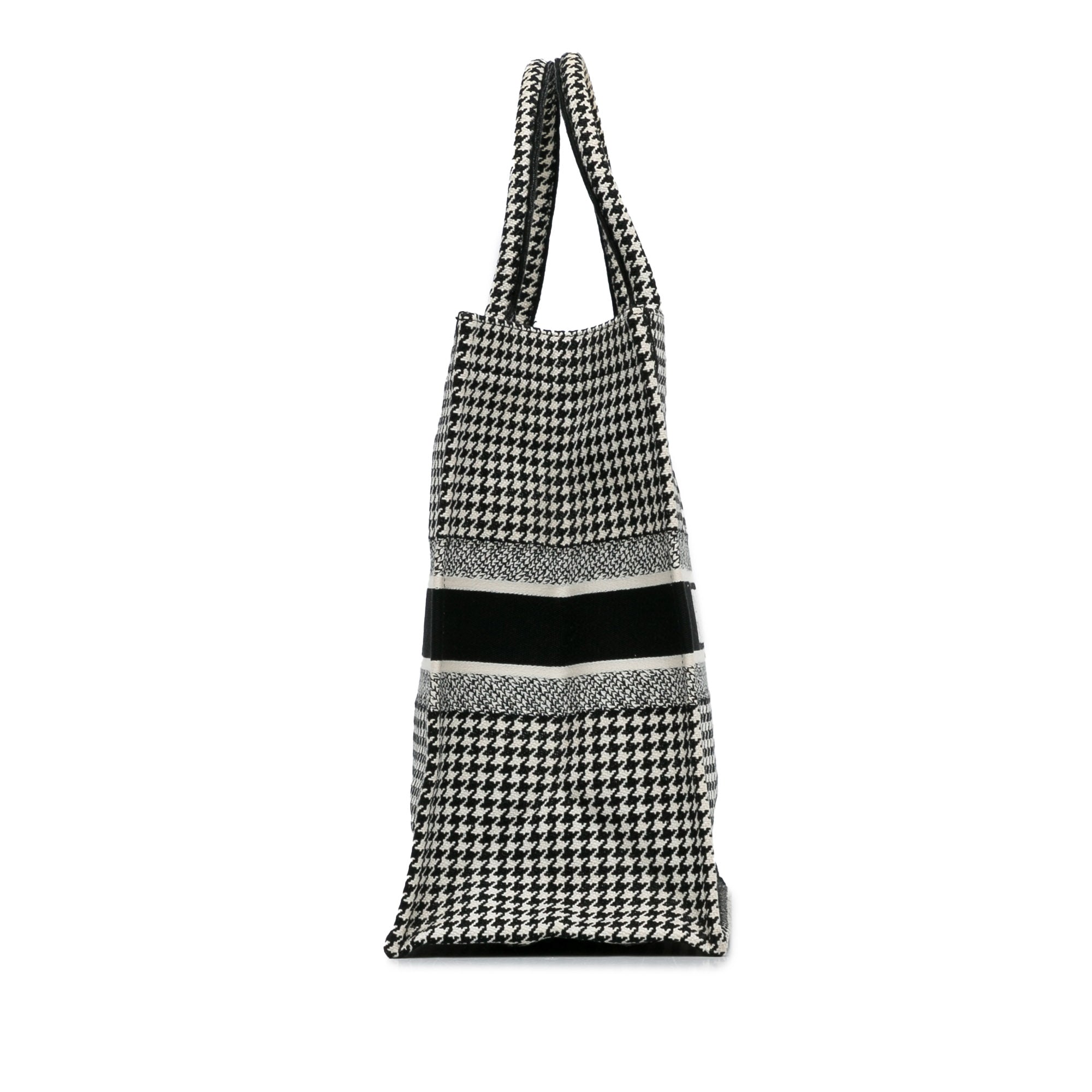 Dior | Pre-Owned Large Canvas Houndstooth Embroidered Book Tote - I | Black