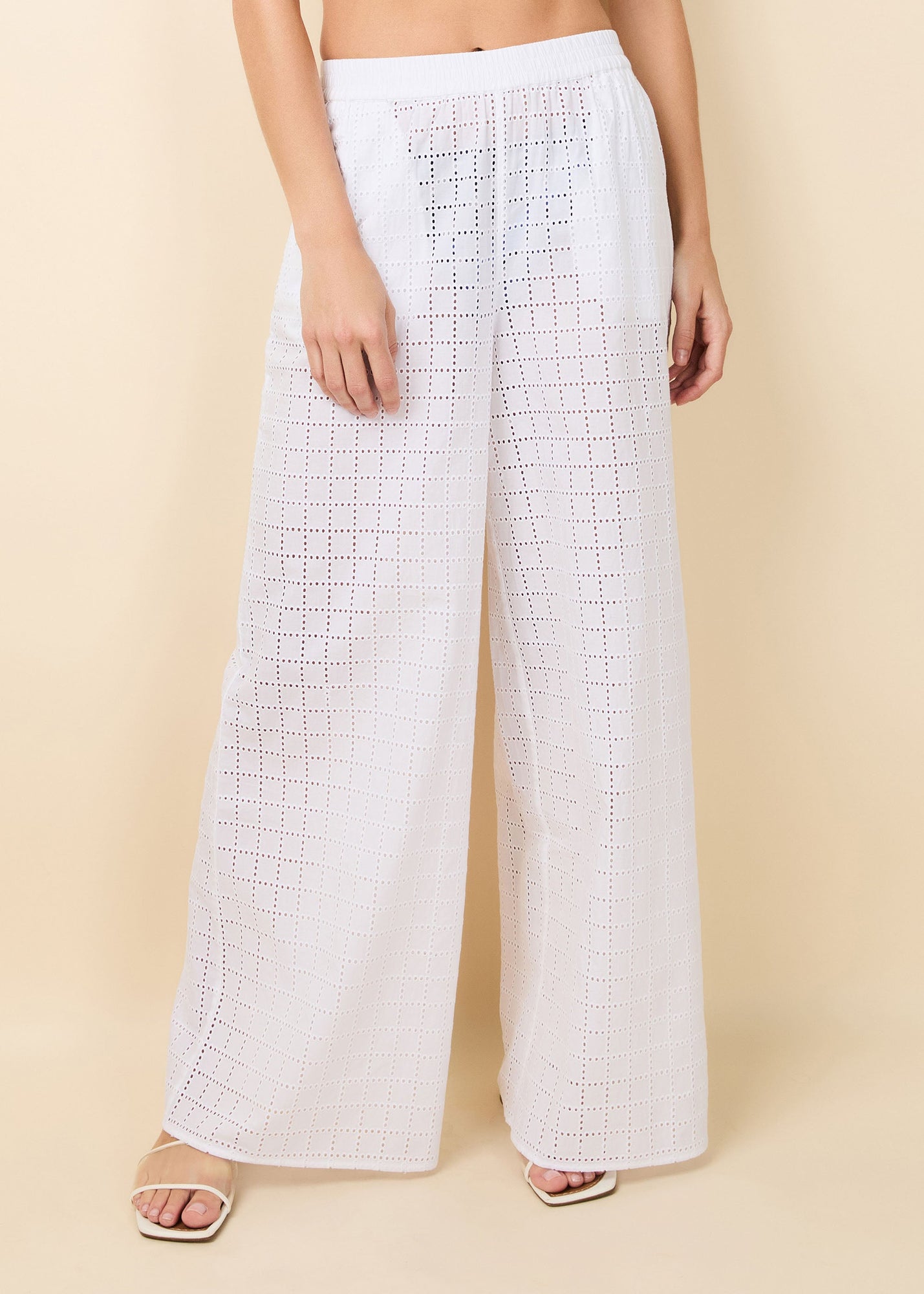 Delaney Pant Grid Eyelet Optic White - Solid & Striped