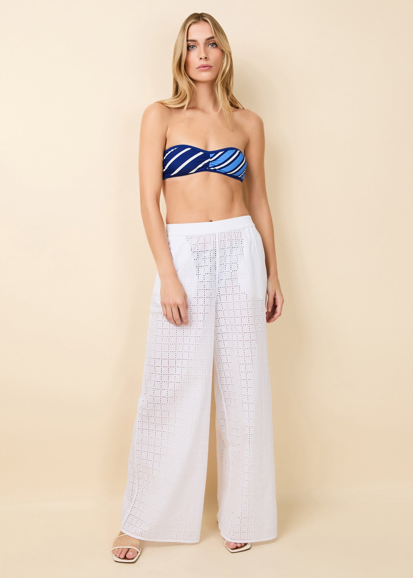 Delaney Pant Grid Eyelet Optic White - Solid & Striped