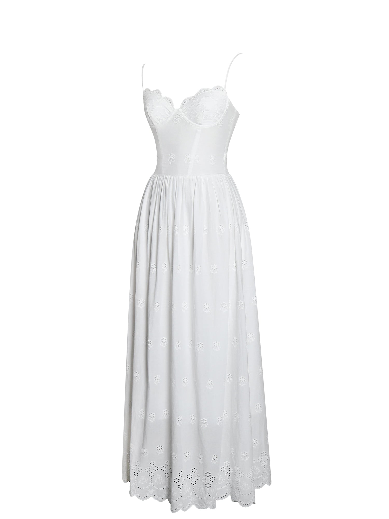 Oberon Cotton Eyelet Lace-Up Back Maxi Dress | White