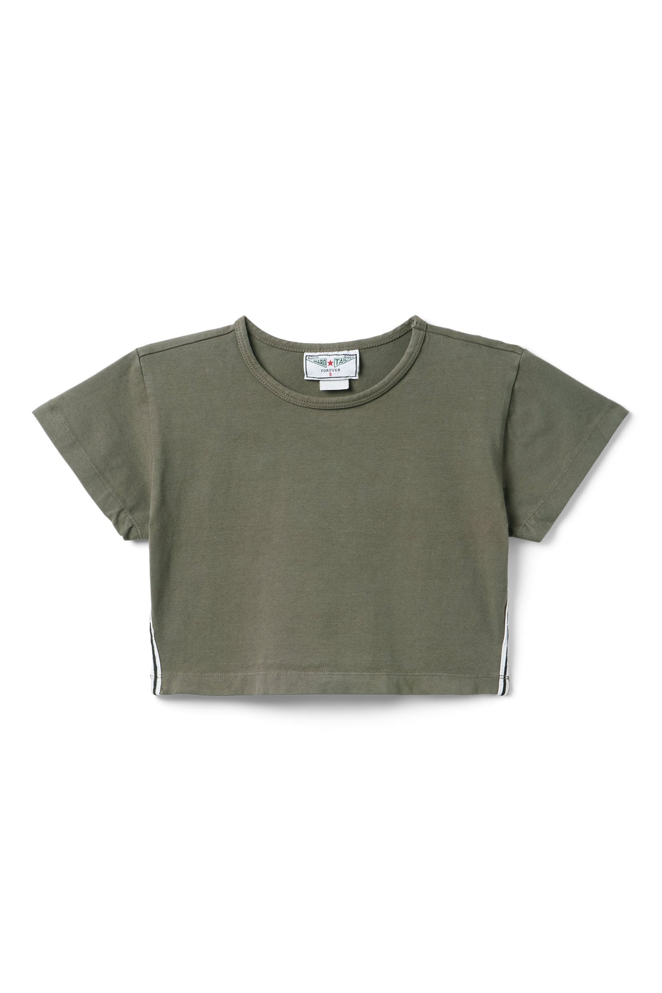Women | Vintage Side Stripe Crop Workout Tee | Olive