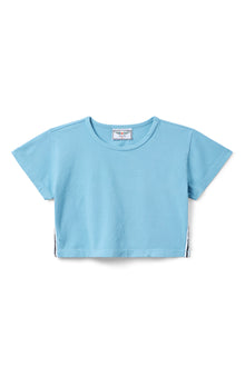Women | Vintage Side Stripe Crop Workout Tee | Sky