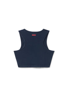 Women | Vintage Side Stripe Crop Racer Tank | Past Midnight