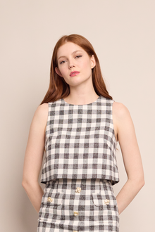 Debbie Top | Black Ivory Boucle Grid