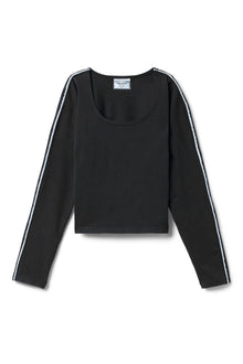 Women | Vintage Side Stripe Long Sleeve Scoop Neck Workout Tee | Black