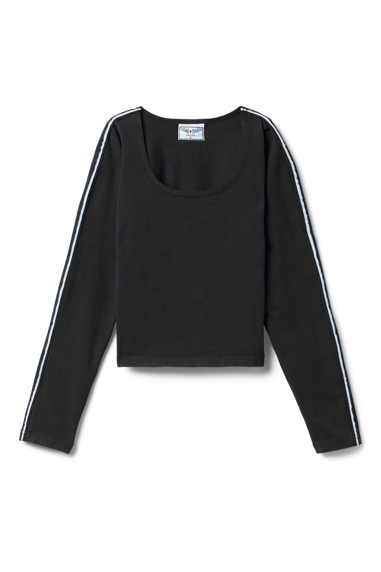 Women | Vintage Side Stripe Long Sleeve Scoop Neck Workout Tee | Black