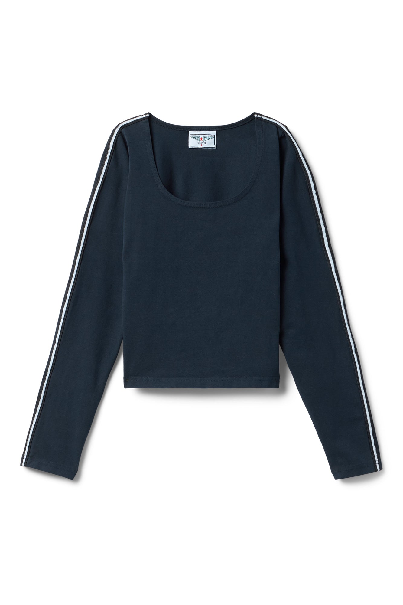 Women | Vintage Side Stripe Long Sleeve Scoop Neck Workout Tee | Past Midnight